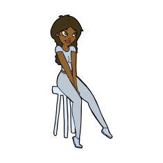 cartoon pretty girl on stool N7