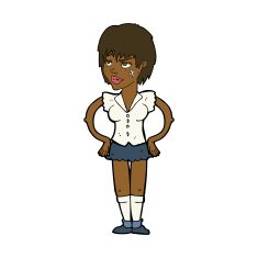 cartoon tough woman with hands on hips N8