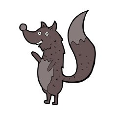cartoon waving wolf N14