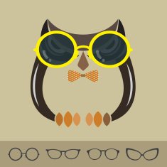 Vector images of owl and glasses on brown background
