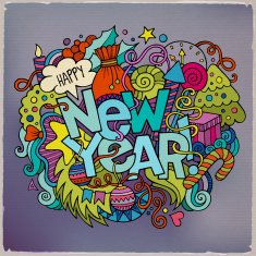 New year hand lettering and doodles elements background N3