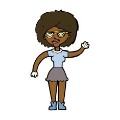 cartoon waving woman wearing spectacles N8