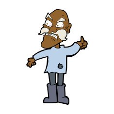 cartoon angry old man in patched clothing N8