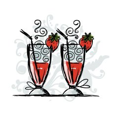 Cocktails with strawberry sketch for your design