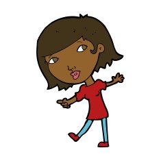 cartoon happy girl gesturing to follow N8