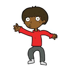 cartoon boy waving warning N8