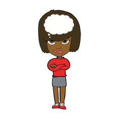 cartoon woman with folded arms imagining N8