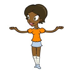 cartoon woman with arms spread wide N8
