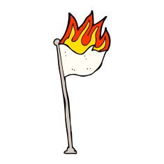 cartoon burning flag on pole N3