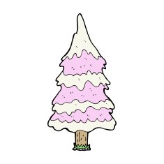 cartoon snowy pink tree N4