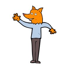 cartoon waving fox man N4