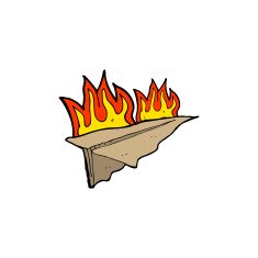 cartoon burning paper aeroplane N4