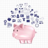 Piggy bank business illustration icon set N2