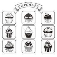 Set of hand drawn vector cupcakes N2