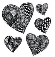 set of hearts shapes hand drawn ornaments