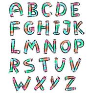 color english alphabet in doodle style