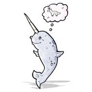 cartoon narwhale dreaming of being a unicorn