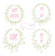 Hand drawn set of wedding wreaths and ribbons Transparency N2