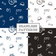 Vector hand drawn hipster seamless patterns set