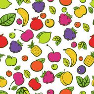 Seamless vector pattern with colorful doodle juicy fruits