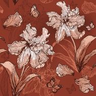 Parrot Tulips seamless floral background in beige and brown colors