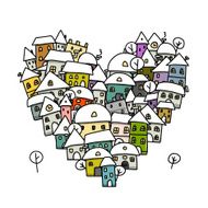 Winter city of love heart shape sketch for your design