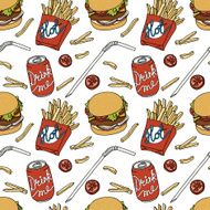 Hand drawn fast food doodle pattern