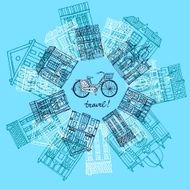Houses and city bicycle postcard