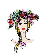 Female portrait with floral hairstyle for your design N9