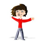 cartoon excited woman waving N8