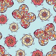 Seamless pattern with flowers and butterflies