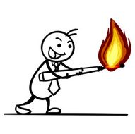 Cartoon man holding a match with fire