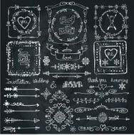 Winter doodle decor set Frame Border ribbon Hand drawn chalkboa