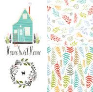 Home sweet home floral fern patterns and round frame