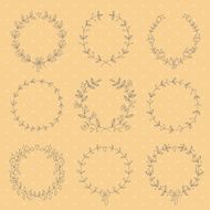 Set of 9 hand drawn wreaths