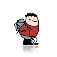 Tourist resting on stump cartoon for your design