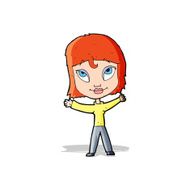 cartoon happy woman waving arms N8