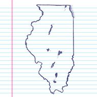 Vector Sketchy Map on White Lined Paper Background Illinois