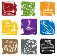 Game controller grunge block icon set