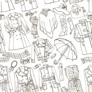 Outline Sketchy Females outerwear accessories seamless pattern