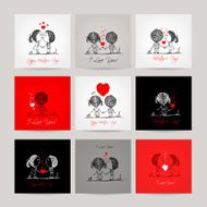 Set of business cards couple in love together N2