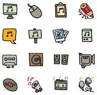 Media doodle icon set