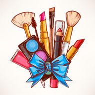 decorative cosmetics with blue ribbon