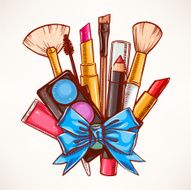 decorative cosmetics with blue ribbon