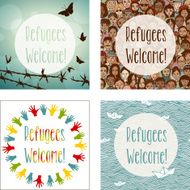 Set of four &quot;Refugees Welcome&quot; images
