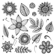White and black doodle floral set