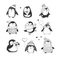 Cute hand drawn penguins set - Merry Christmas greetings N5