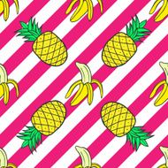 Colorful pattern of bananas and pineapples