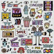 TV Shows Series and Movies Funny Doodle Vector set N3