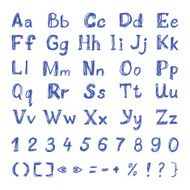hand drawn letters and numbers of latin alphabet